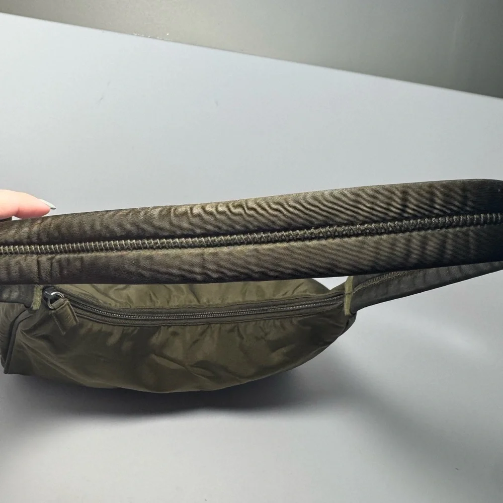 SOLD Prada Olive Green Nylon Shoulder Bag Hobo Style Luxury Fashion - Picture 14 of 16